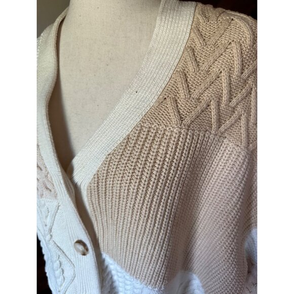 Rails Reese Patchwork Boxy Cable Cardigan- Cream Size M - Picture 5 of 11